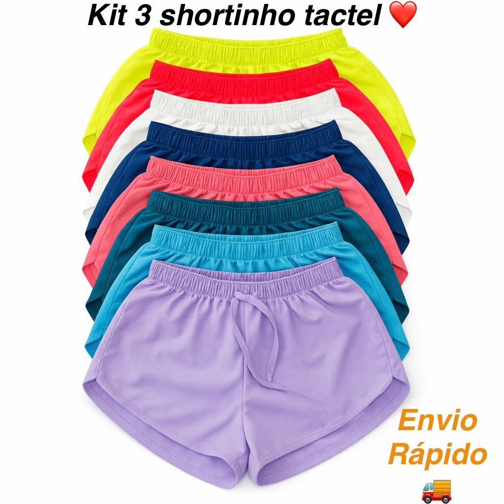 kit 3 Shortinhs Feminino Dry Fitness para academia e corrida Short Esportivo e para usar dia a dia