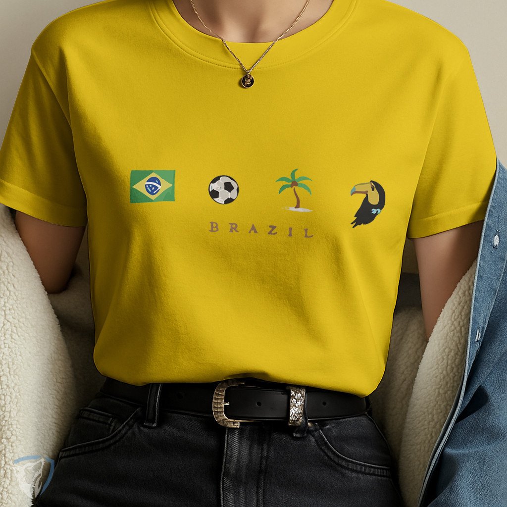Camiseta Unissex Brasil Ícones Estampa Minimalista com Símbolos Brasileiros