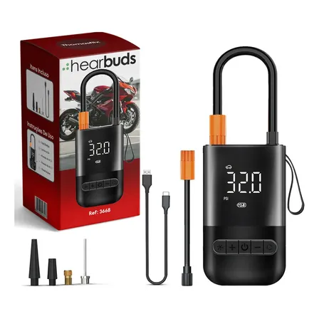 Compressor De Ar Portátil Digital Para Carro, Moto E Bike Com Lanterna Preto 127/220v 60 Hz Monofásica