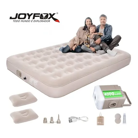 Colchão Inflável Joyfox Queen Com Bomba Elétrica Recarregável Bege
