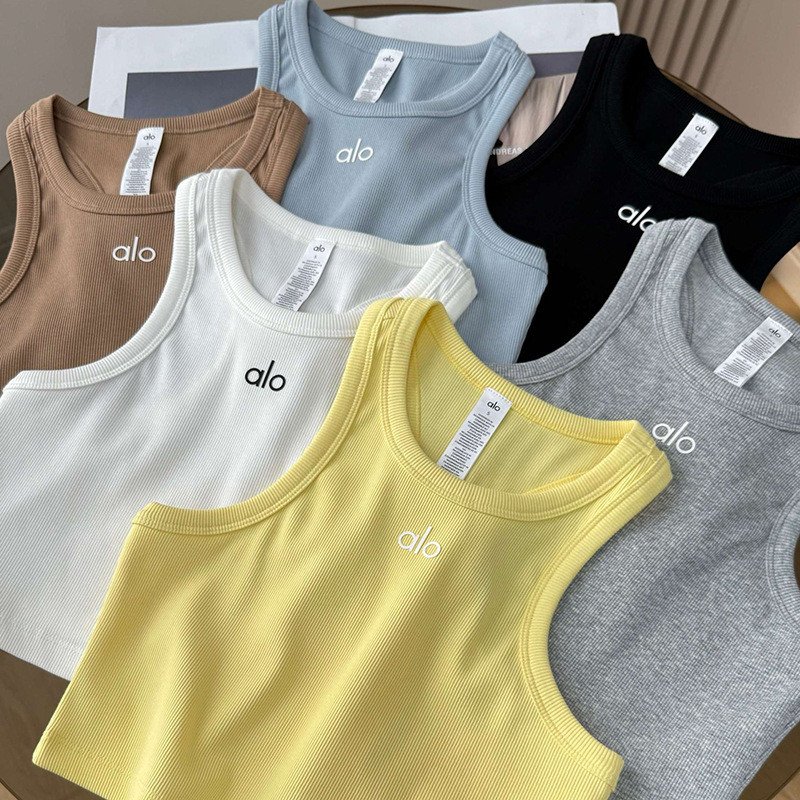 Alo colete feminino esportes Yoga Casual em forma de I pequeno estilingue curto rosqueado puro algodão interior fino-aju