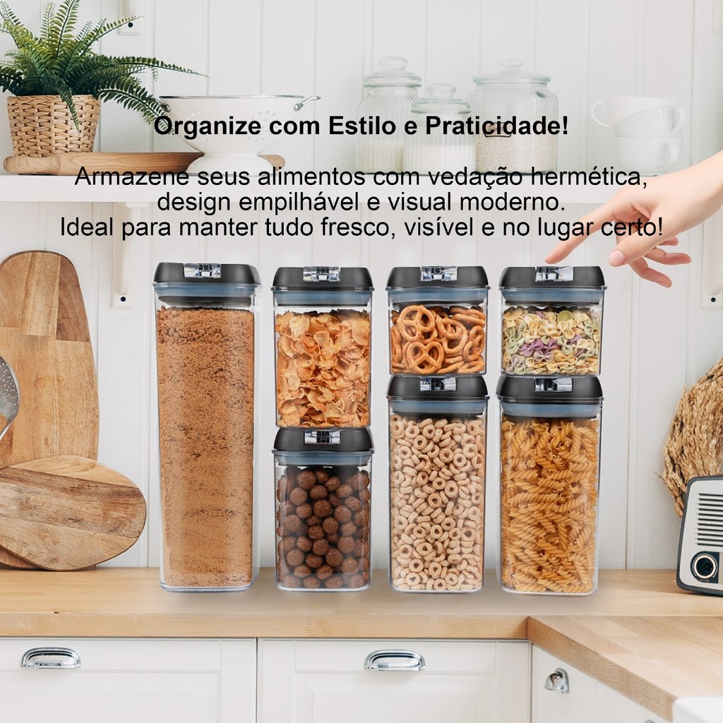 House Organizer - Kit 7 Potes Herméticos Empilháveis Com Tampa De Pressão | Vedação Em Silicone | Livre De Bpa