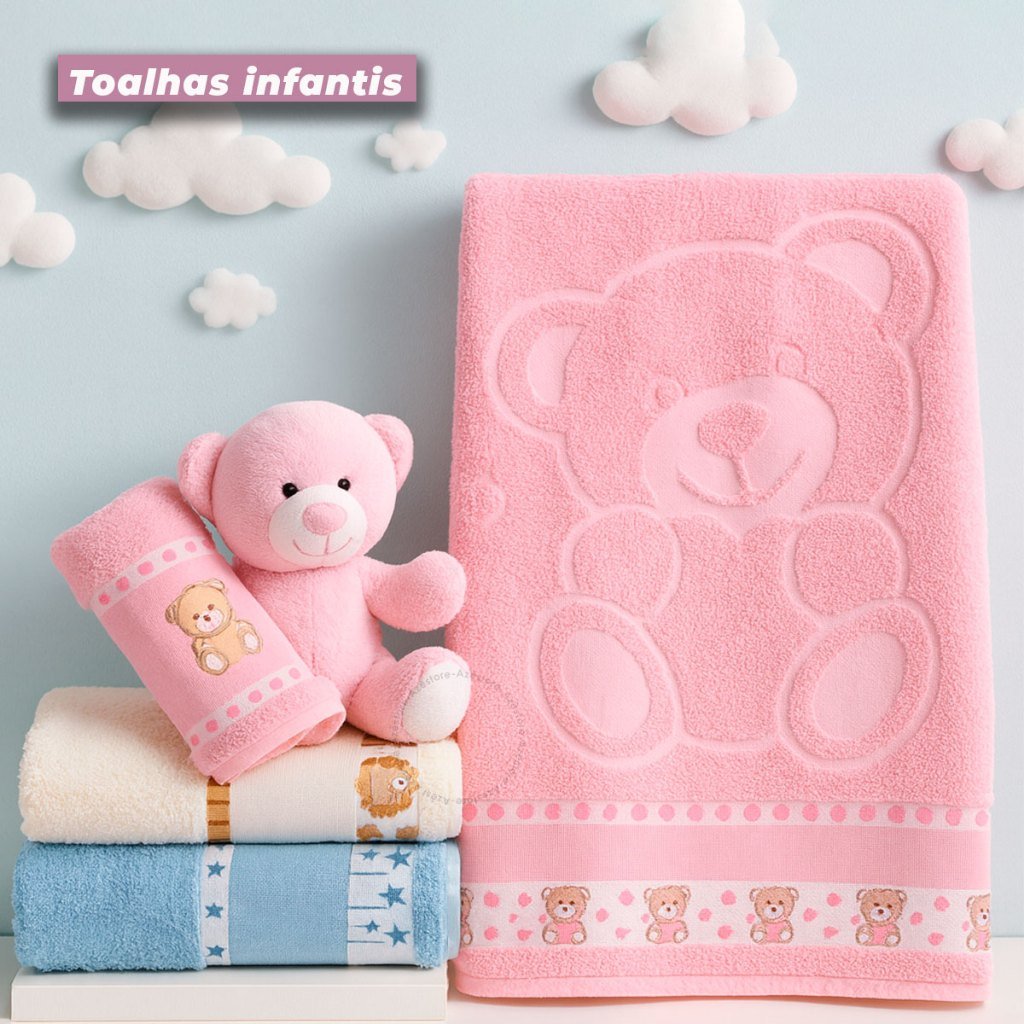 Toalha de Banho Infantil Menina e Menino 100% Algodão Kids Suave Macia Para Bordar Ponto Cruz