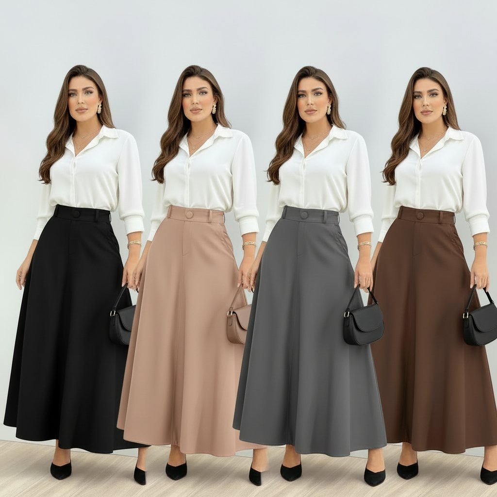 Saia Longa Feminina Alfaiataria com Bolso Cintura Alta  Moda Evangélica