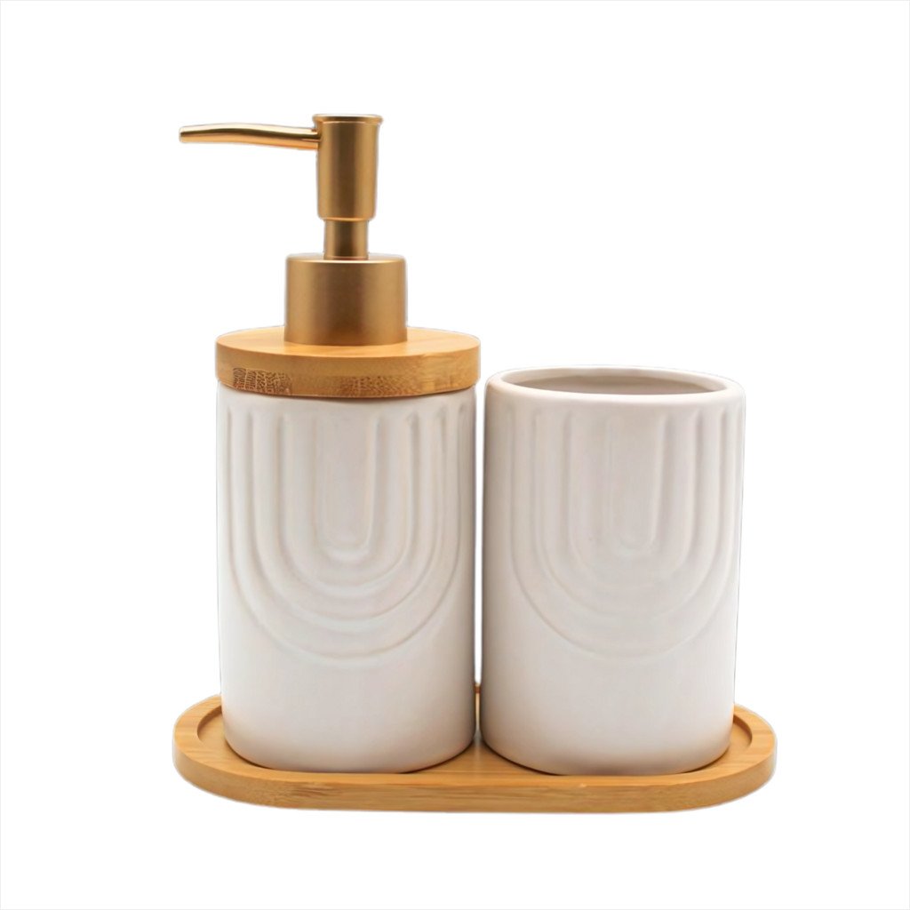 Jogo Banheiro Kit Lavabo Porcelana Sabonete Escova Bandeja