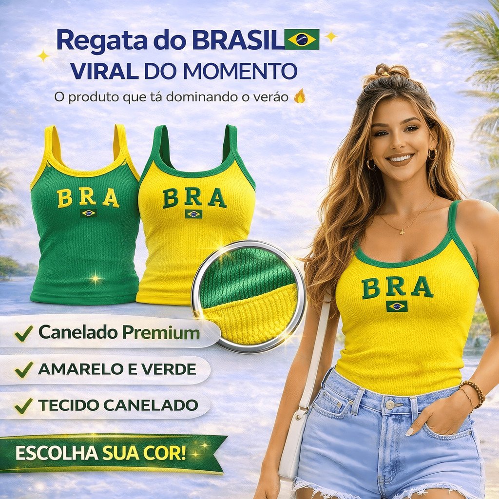 Regata Brasil Feminina Ribana De Alçinha Bordada Bandeira Moda Copa do Mundo Brasil Core Gringa Rio