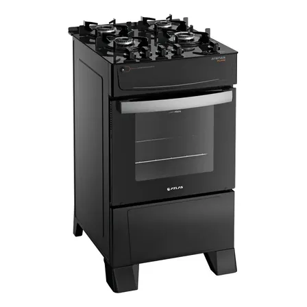 Fogão 4 Bocas Atlas Atenas Glass Com Mesa De Vidro E Acendimento Automático A Gás Com Forno De 50 Litros Preto Bivolt 127/220v Preto 127/220v
