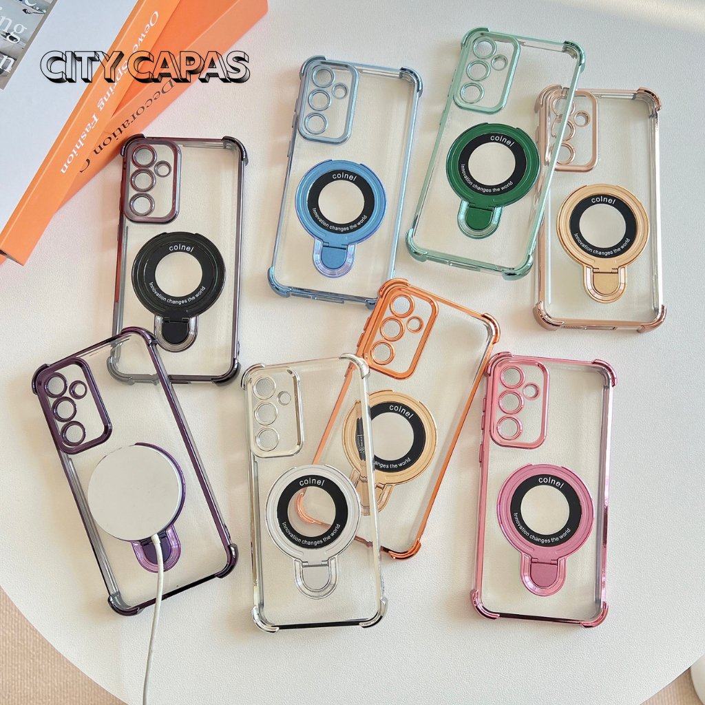 City Capas - Capinha Moto G86/G56/G85/G75/G55/G35/G15/G05/G84/G24/G30/E15 Transparente Colorida com Suporte Magnético