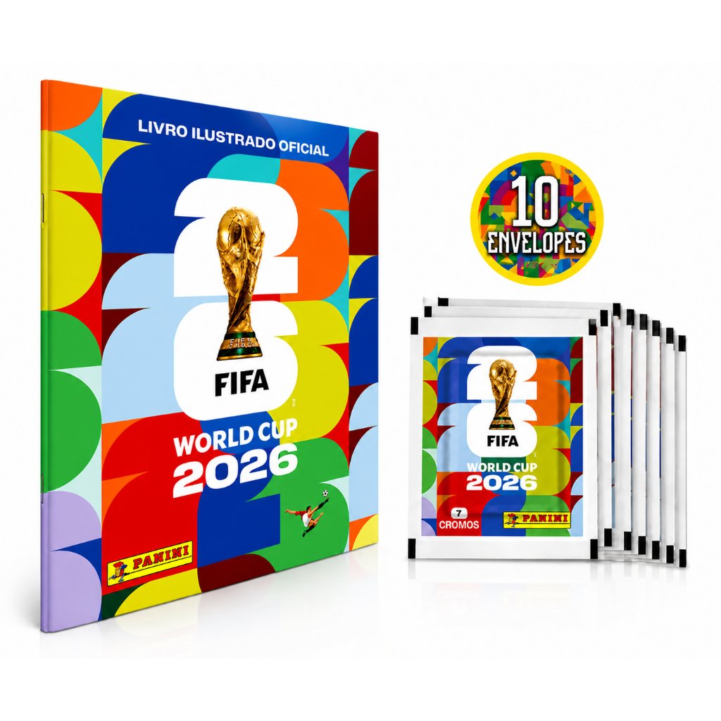 Kit Álbum Copa Do Mundo FIFA 2026 Brochura + 70 Figurinhas 10 Pacotes Colecionáveis Originais