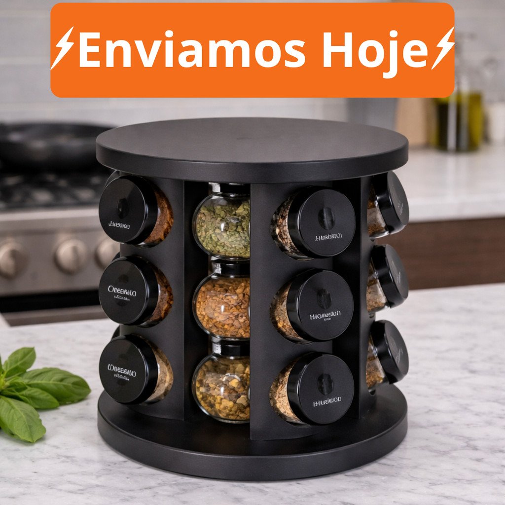 Porta Temperos Profissional Giratório 9 Potes Vidro OFERTA Tampa Dosadora Organizador Condimentos