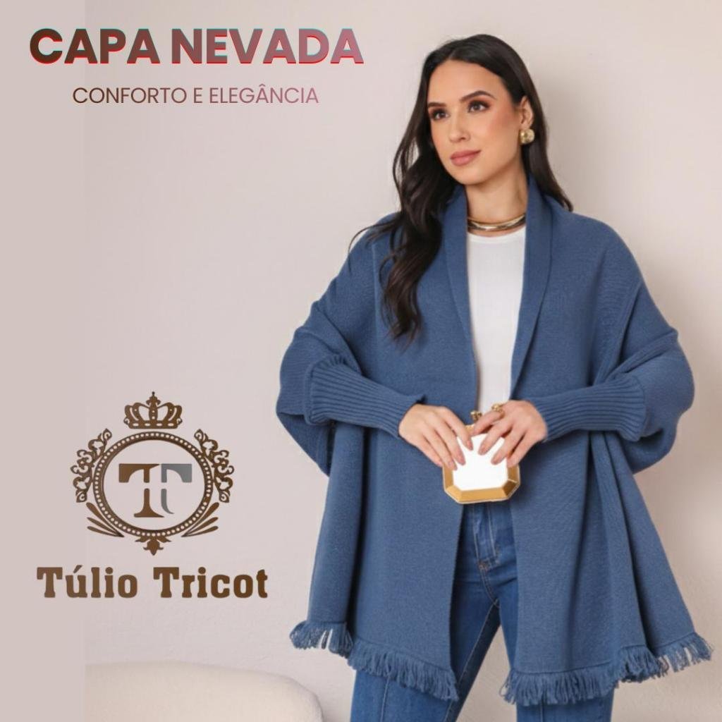 Capa Poncho Casual Tricot Feminino Franjas Manga Longa Outono Inverno