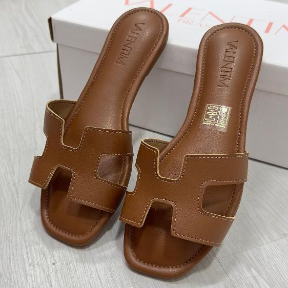 Sandália Caramelo Rasteirinha Original Valentim feminina H Marrom Tendencia