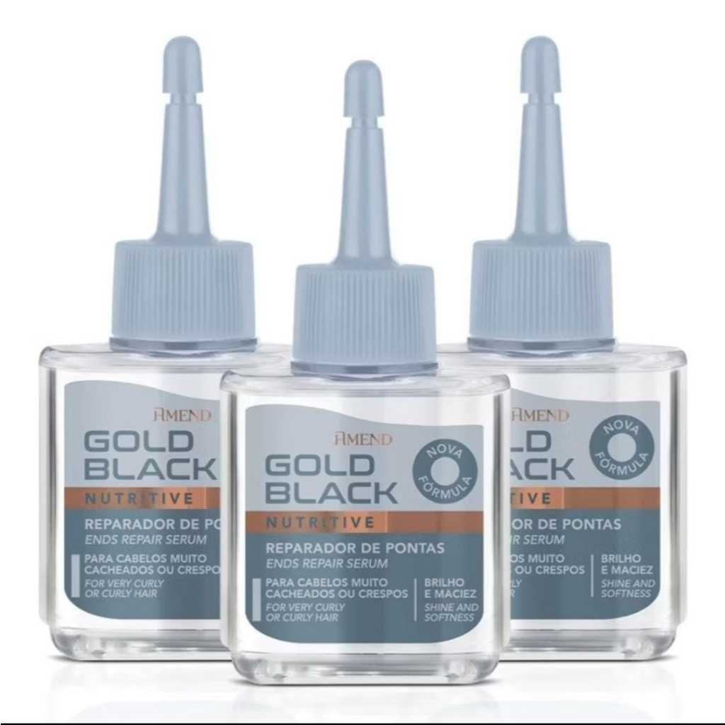 Kit 3 Reparador Pontas Cabelos Cacheados Amend Gold Black 30ml